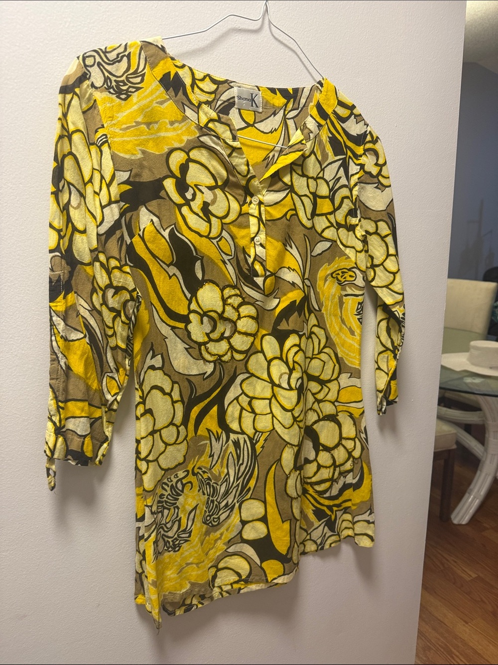 Sharon K Yellow Floral Tunic Top